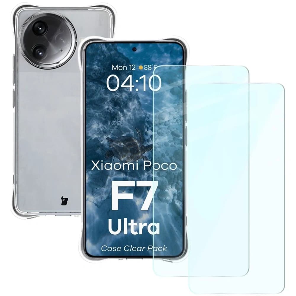 Bizon Case Clear Pack Hülle + 2x Bildschirmglas Xiaomi Poco F7 Ultra - 1