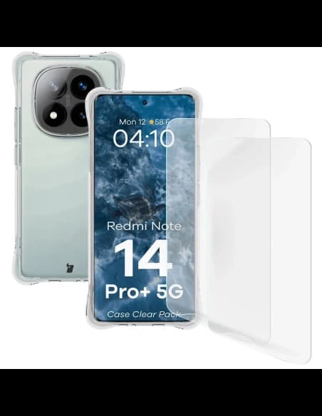 Bizon Case Clear Pack flexibles Gehäuse + 2x Bildschirmfolie für Xiaomi Redmi Note 14 Pro+ Plus 5G
