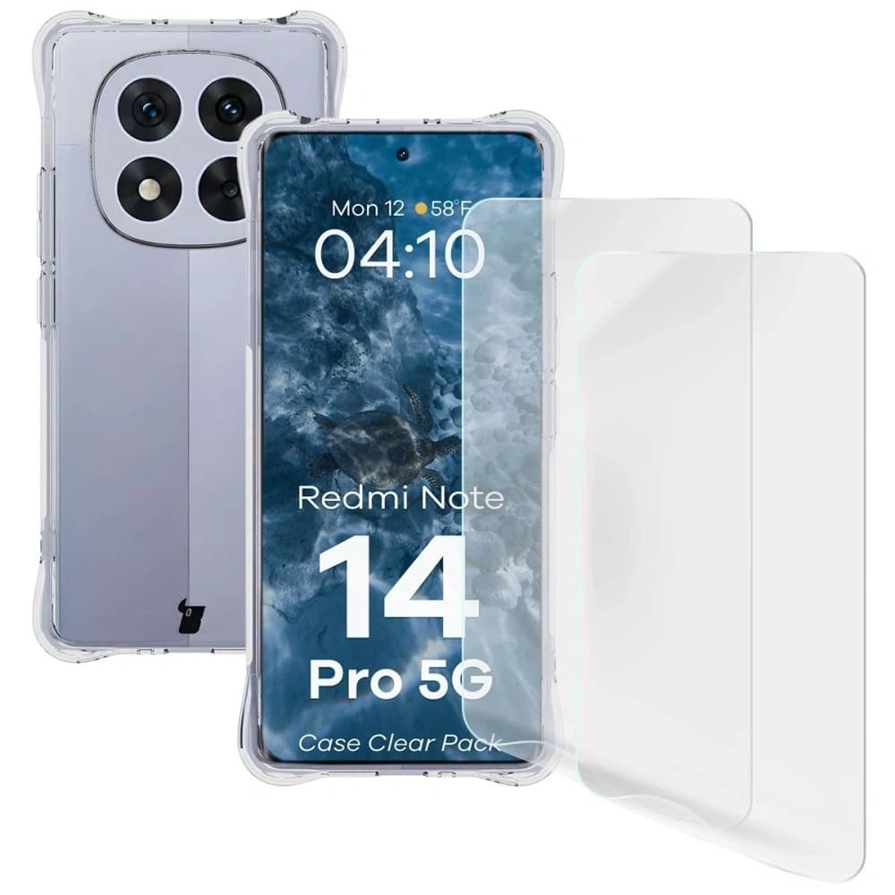 Husa flexibilă Bizon Case Clear Pack + 2x folie de protecție pentru ecran Xiaomi Redmi Note 14 Pro 5G
