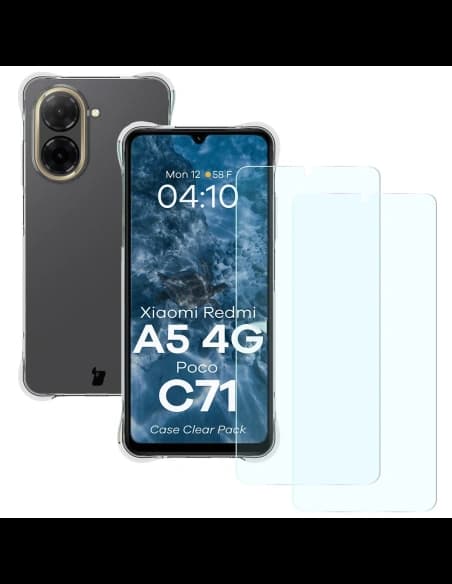 Bizon Case Clear Pack Hülle + 2x Displayschutzglas für Xiaomi Redmi A5 4G / POCO C71 4G