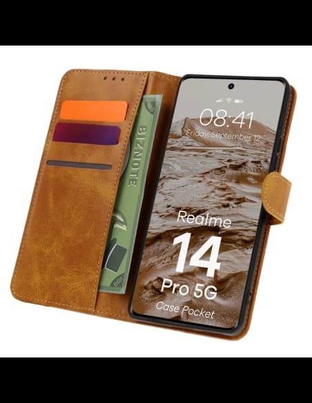 Husa BIZON Pocket Realme 14 Pro 5G maro