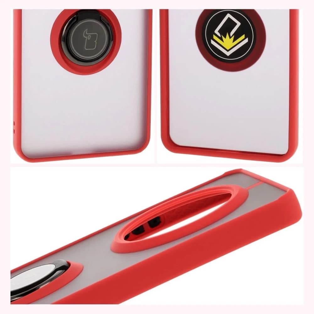 Caz Bizon Hybrid Ring Realme 14 Pro 5G fumuriu cu un cadru roșu - 4