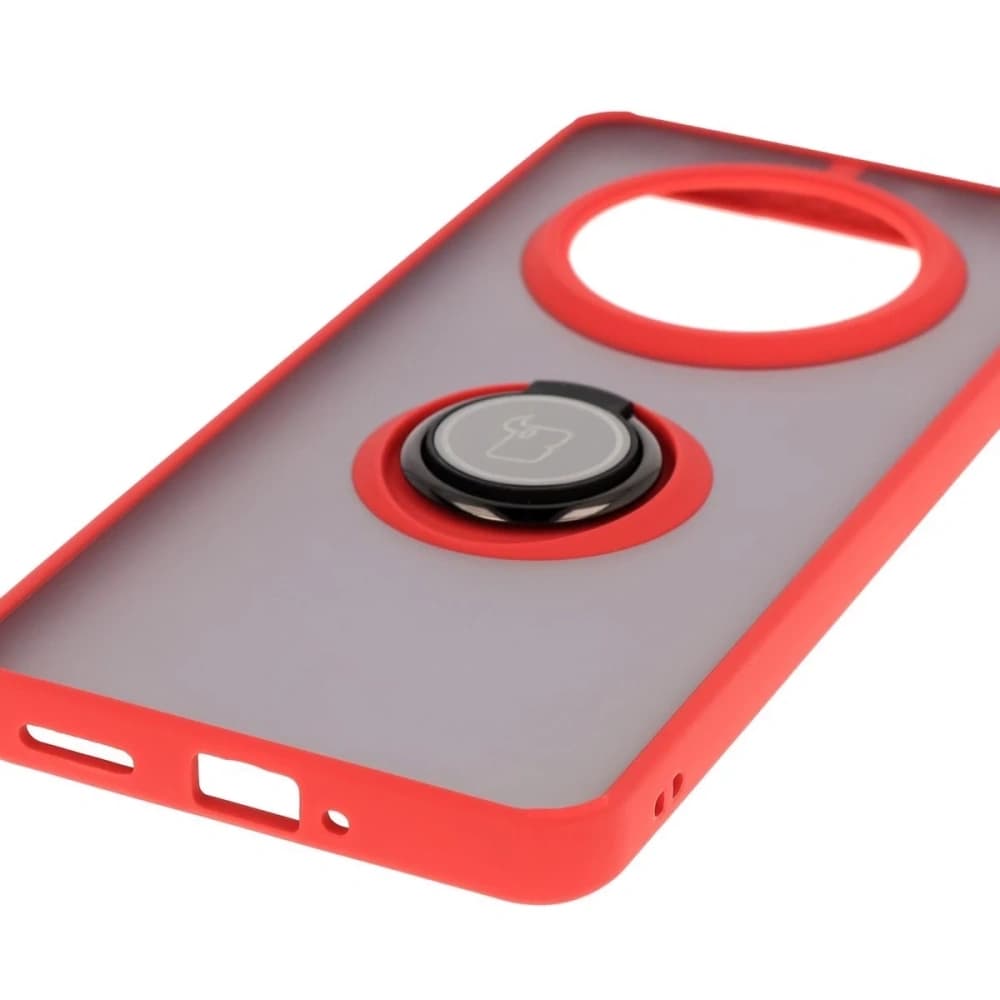 Caz Bizon Hybrid Ring Realme 14 Pro 5G fumuriu cu un cadru roșu - 5