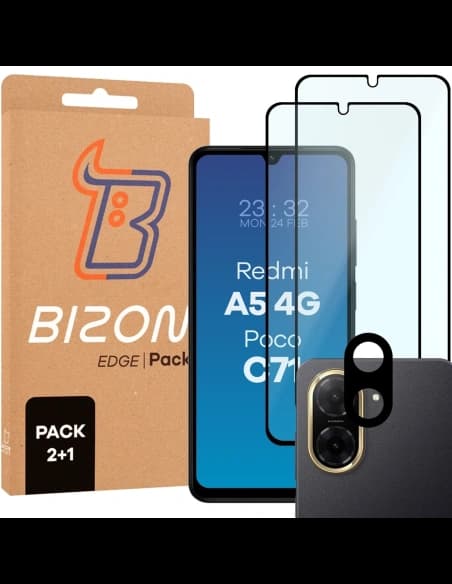 Bizon Edge 2 Pack 2x gehärtetes Glas + Linsenschutz für Xiaomi Redmi A5 4G / POCO C71 4G