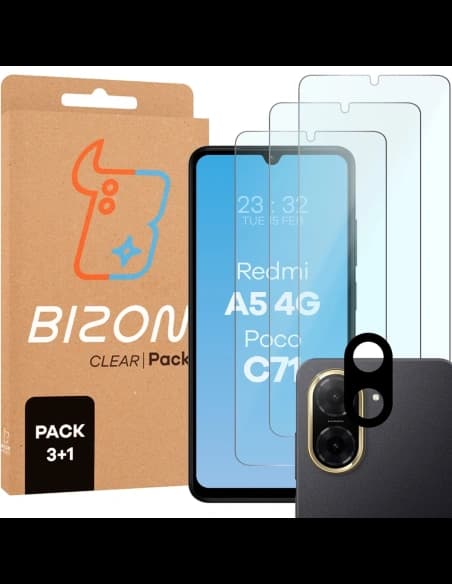 Bizon Glas Klar 2er Pack 3x gehärtetes Glas + Linsenschutz für Xiaomi Redmi A5 4G / POCO C71 4G