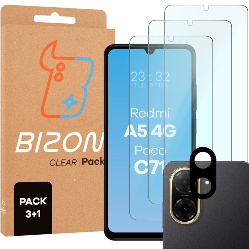 Bizon Glass Clear 2 Pack 3x tempered glass + lens protection Xiaomi Redmi A5 4G / POCO C71 4G