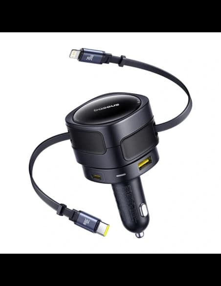 Baseus Enjoyment Max Autós Töltő USB-A, USB-C USB-C és Lightning Kábelekkel 90W Fekete