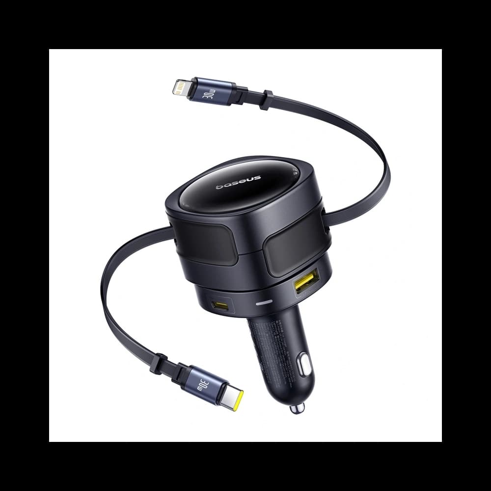 Baseus Enjoyment Max Autós Töltő USB-A, USB-C USB-C és Lightning Kábelekkel 90W Fekete - 1