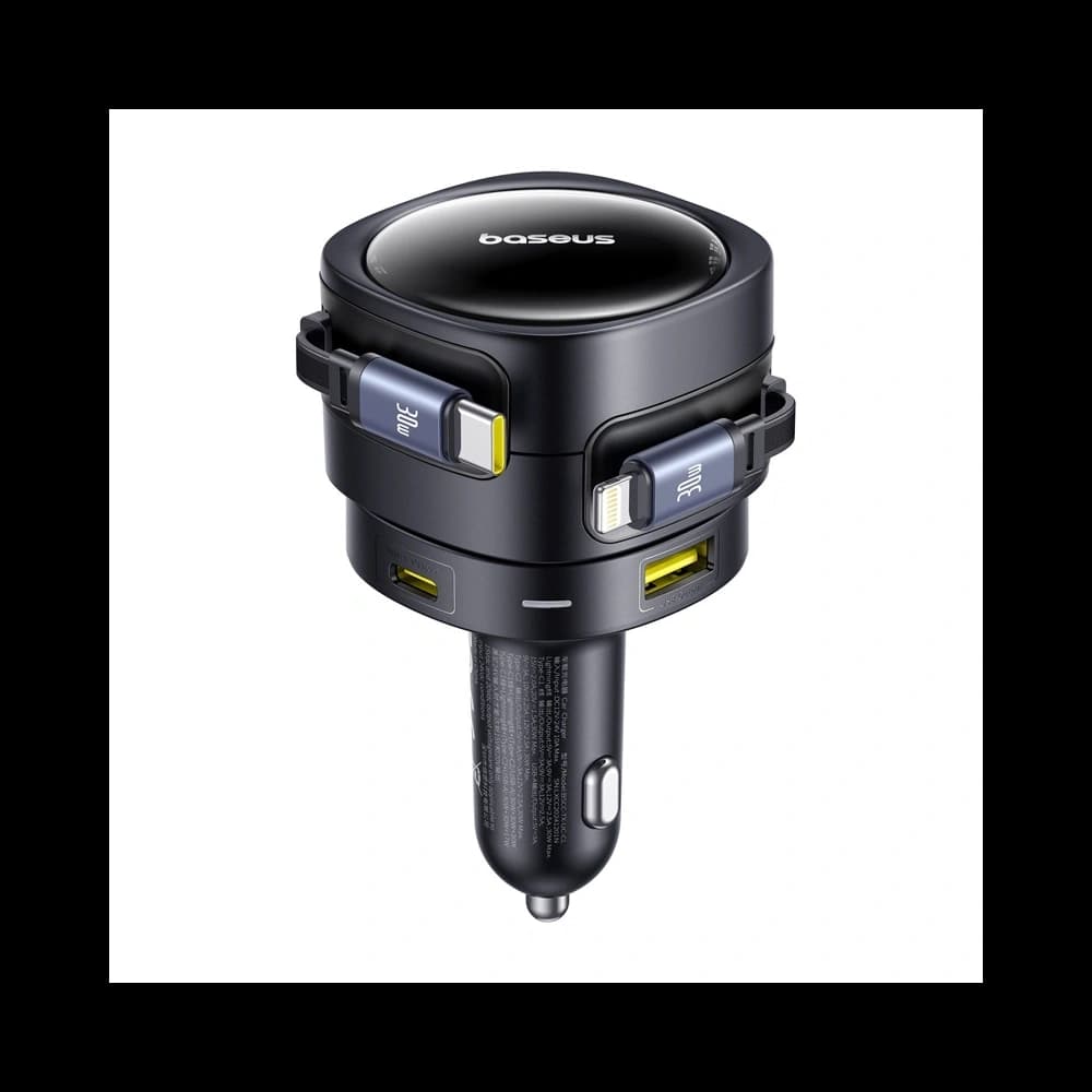 Baseus Enjoyment Max Autós Töltő USB-A, USB-C USB-C és Lightning Kábelekkel 90W Fekete - 3