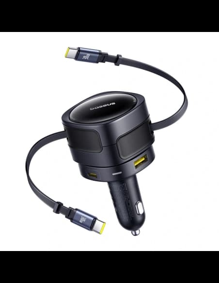 Baseus Enjoyment Max Autós Töltő USB-A, USB-C 2xUSB-C Kábellel 90W Fekete