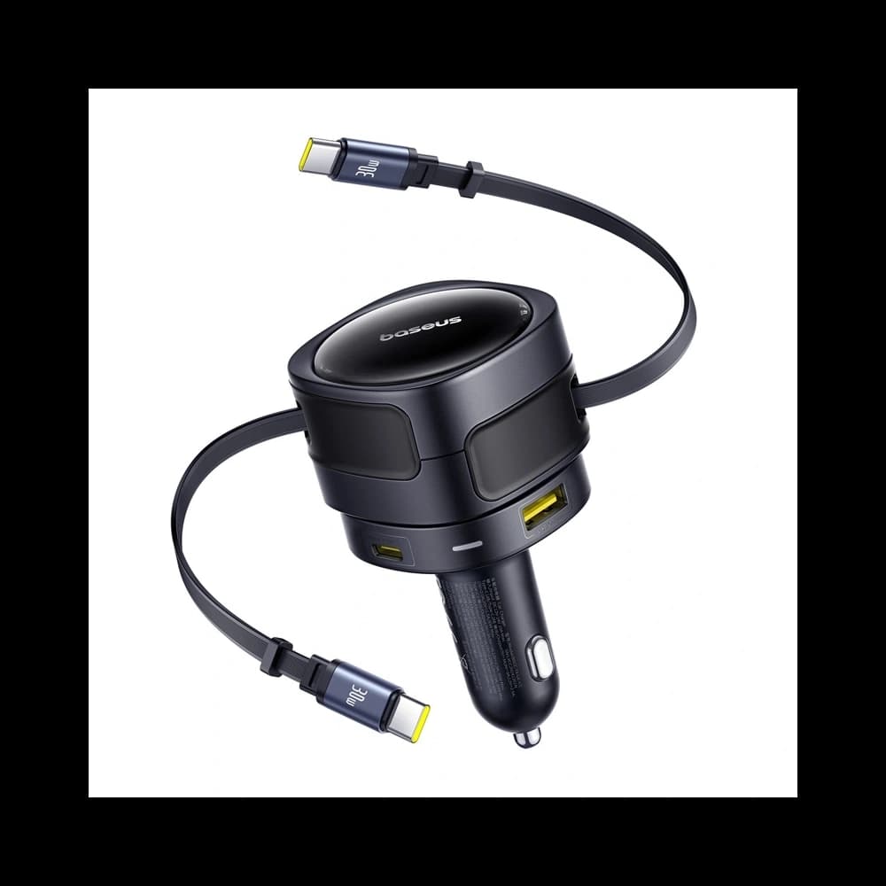 Baseus Enjoyment Max Autós Töltő USB-A, USB-C 2xUSB-C Kábellel 90W Fekete - 1