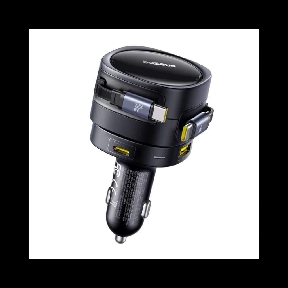 Baseus Enjoyment Max Autós Töltő USB-A, USB-C 2xUSB-C Kábellel 90W Fekete - 3