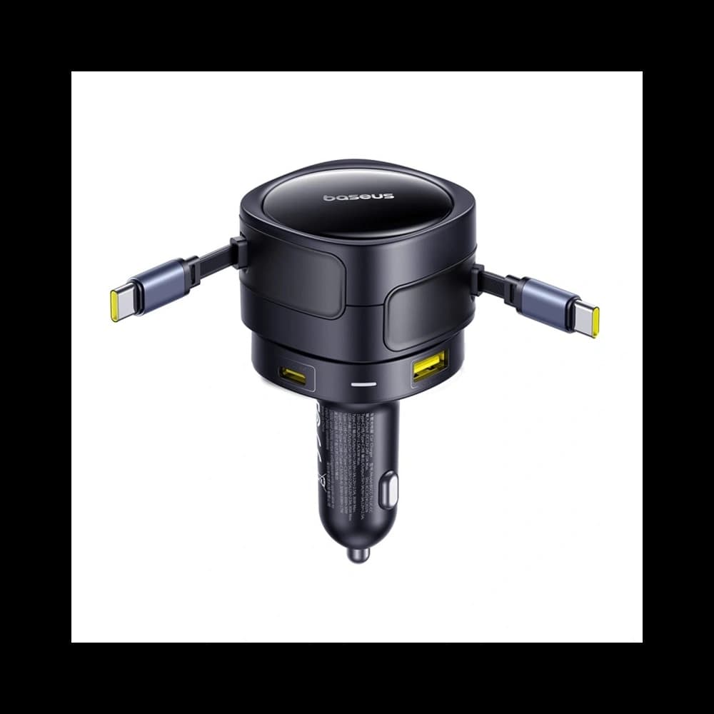 Baseus Enjoyment Max Autós Töltő USB-A, USB-C 2xUSB-C Kábellel 90W Fekete - 6