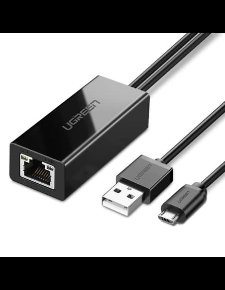 UGREEN 30985 Micro USB to RJ45 hálózati adapter, TV stickekhez és Chromecastokhoz (fekete)