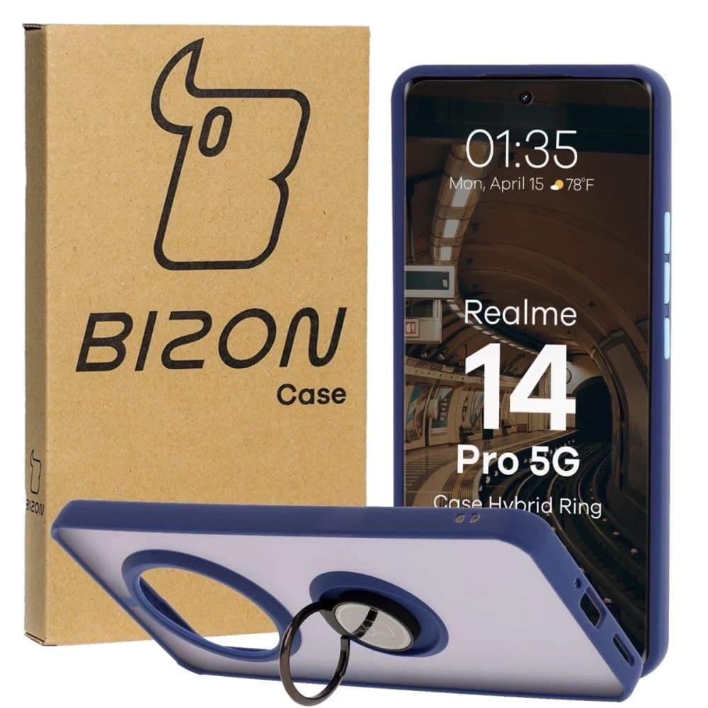 Bizon Case Hybrid Ring Realme 14 Pro 5G fumuriu cu un cadru albastru închis - 1