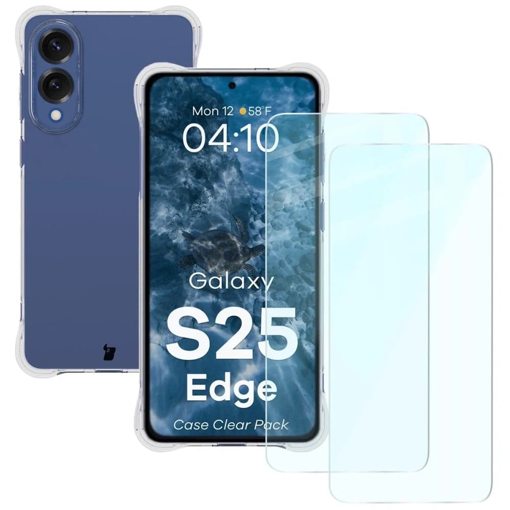 Bizon Case Clear Pack carcasă + 2x sticlă de protecție Samsung Galaxy S25 Edge