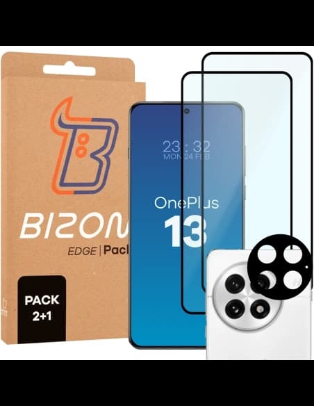 Bizon Edge 2 Pack 2x tempered glass + 1x lens protection OnePlus 13