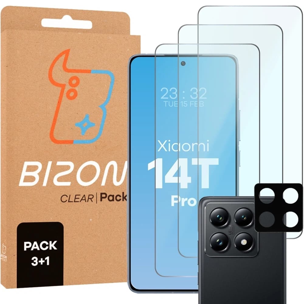 Bizon Glass Clear 2 balení 3x tvrzené sklo + 1x ochrana objektivu Xiaomi 14T Pro