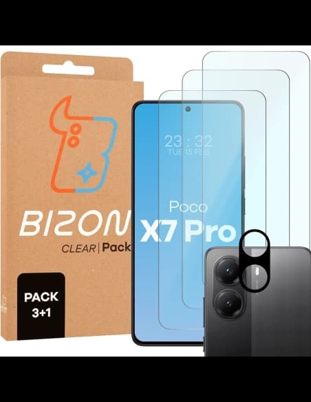 Bizon Glass Clear 2 Pachete 3x sticlă temperată + 1x protecție lentilă Xiaomi POCO X7 Pro