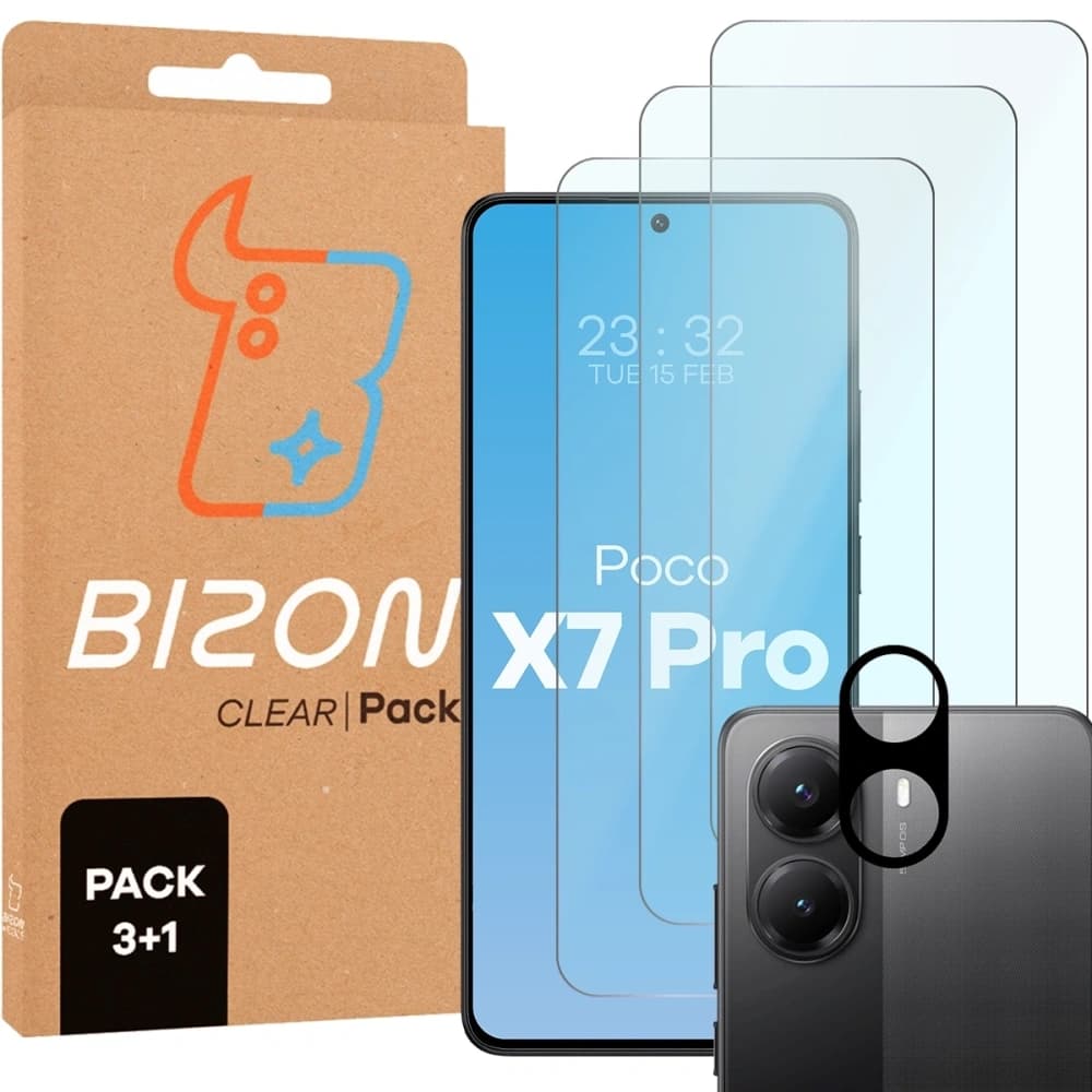Bizon Glass Clear 2 Pack 3x tempered glass + 1x lens protection Xiaomi POCO X7 Pro - 1
