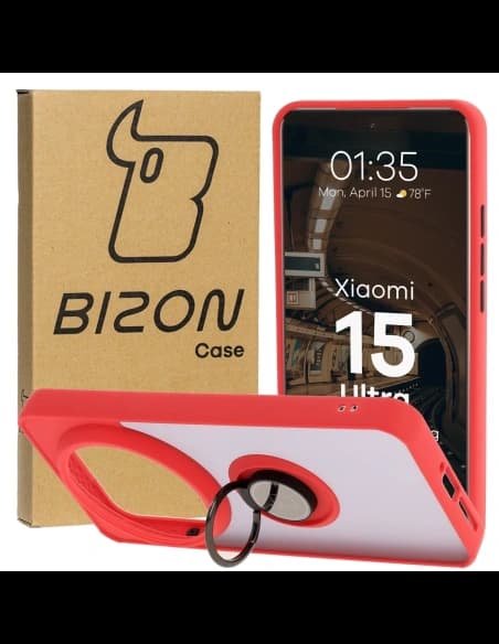Bizon Case Hybrid Ring Xiaomi 15 Ultra smoky with a red frame
