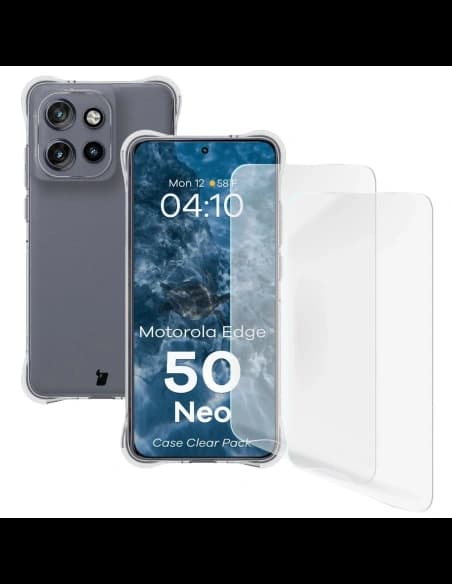 Bizon Case Clear Pack Hülle + 2x Schutzglas Motorola Edge 50 Neo