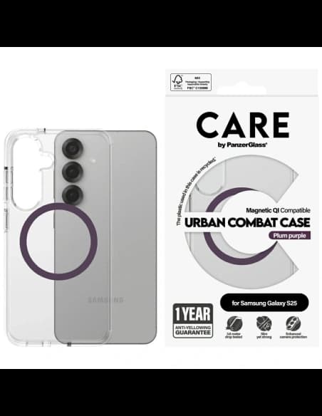CARE od PanzerGlass Flagship Urban Combat Purple QI Samsung Galaxy S25 čirý