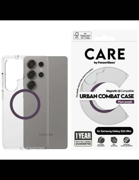 CARE od PanzerGlass Flagship Urban Combat Purple QI pro Samsung Galaxy S25 Ultra čirý