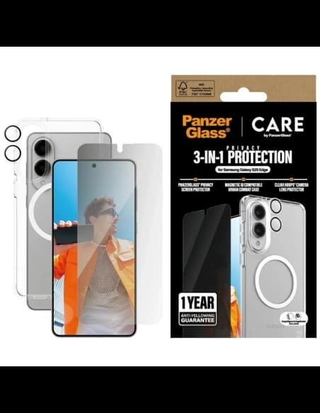 Schutzhülle 3in1 Set + Privacy-Glas für den Bildschirm + Glas für die Kamera CARE von PanzerGlass Flagship für Samsung Galaxy S25 Edge