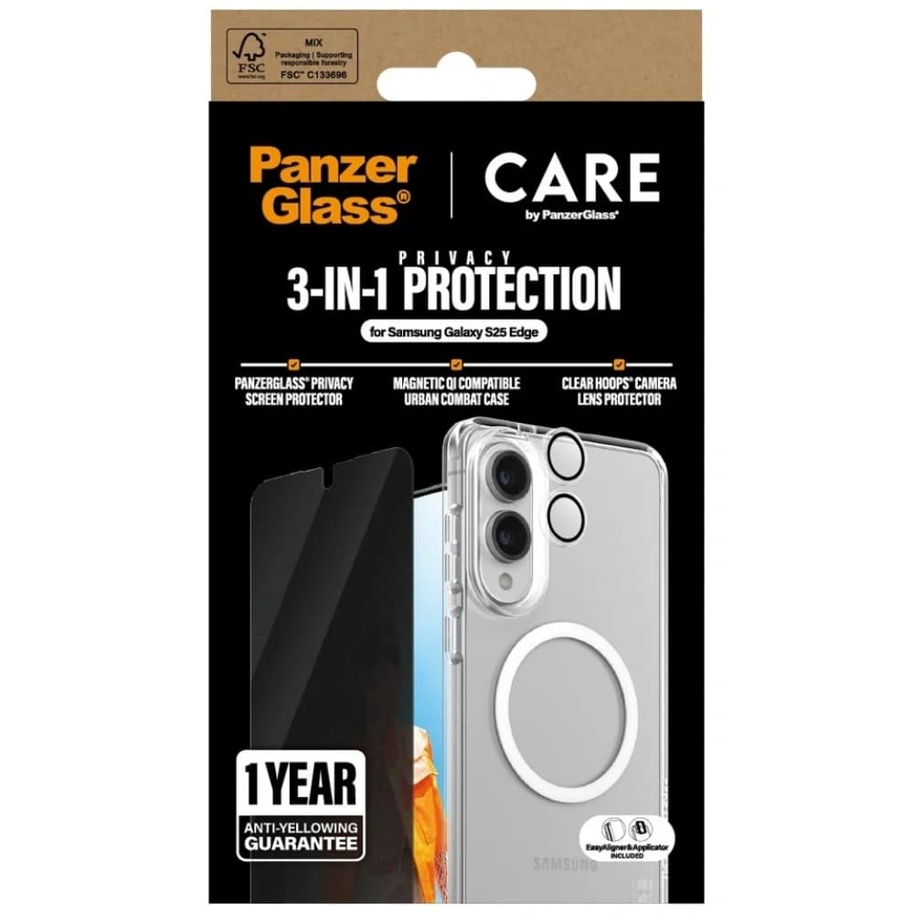 Védőszett 3 az 1-ben tok + privát üveg a kijelzőhöz + üveg a kamerához CARE by PanzerGlass Flagship Samsung Galaxy S25 Edge-hez - 4