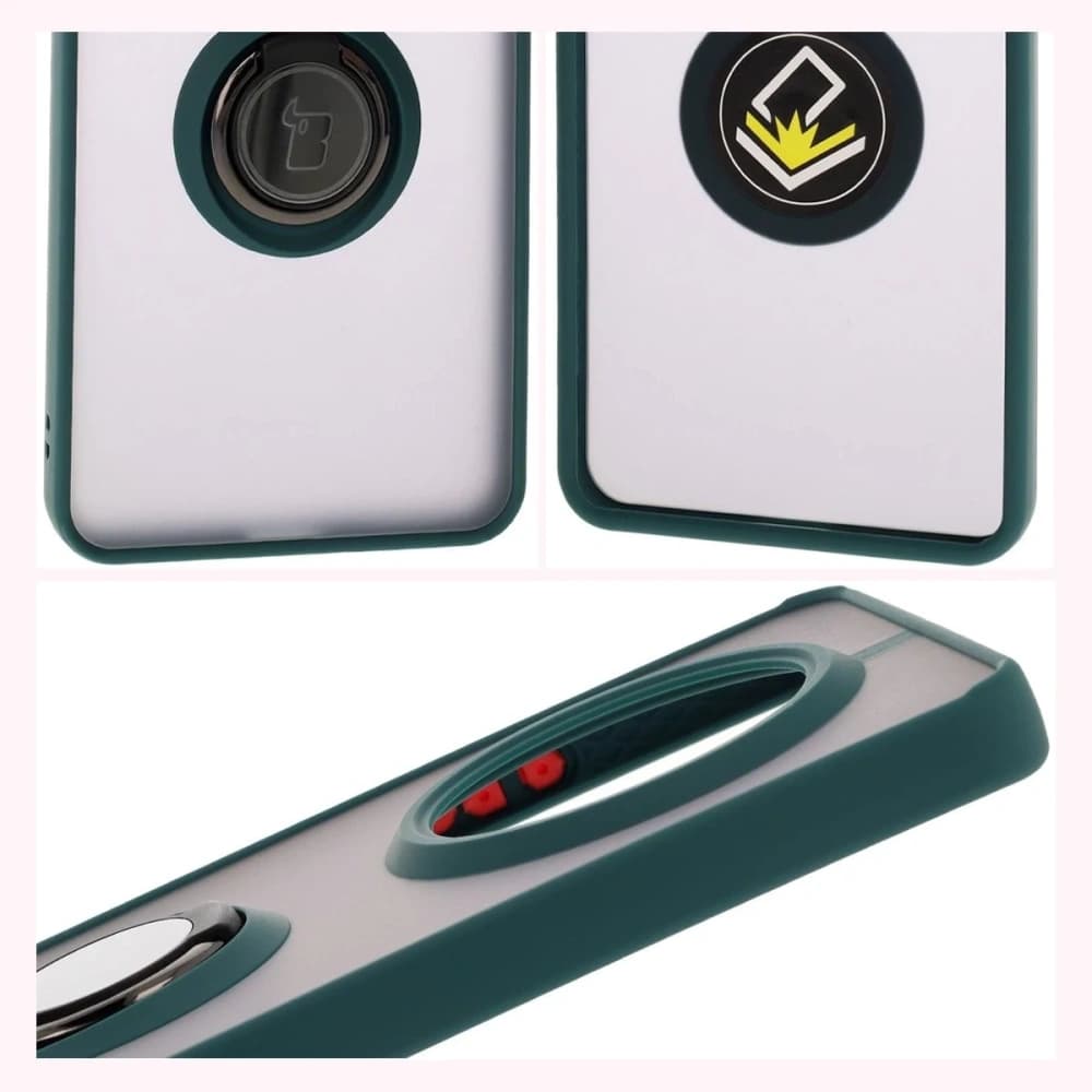 Caz Bizon Hybrid Ring Realme 14 Pro 5G fumuriu cu un cadru verde închis - 4