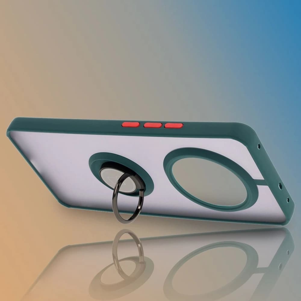 Caz Bizon Hybrid Ring Realme 14 Pro 5G fumuriu cu un cadru verde închis - 6