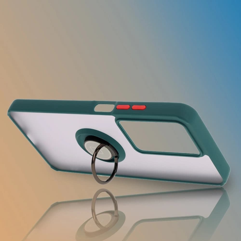 Bizon Case Hybrid Ring Realme C75 4G / 14x 5G fumuriu cu un cadru verde închis - 6