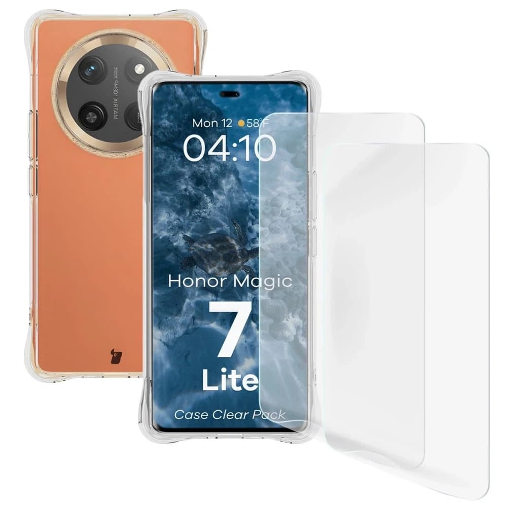 Husa flexibilă Bizon Case Clear Pack + 2x folie de protecție pentru ecran Honor Magic7 Lite - 1
