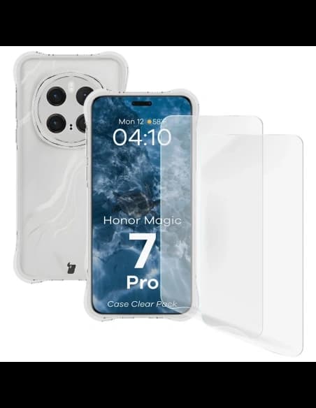 Husa flexibilă Bizon Case Clear Pack + 2x folie de protecție pentru ecran Honor Magic7 Pro