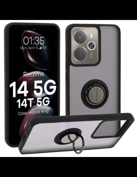 Bizon Case Hybrid Ring Realme 14 5G / 14T 5G rauchig mit schwarzem Rahmen