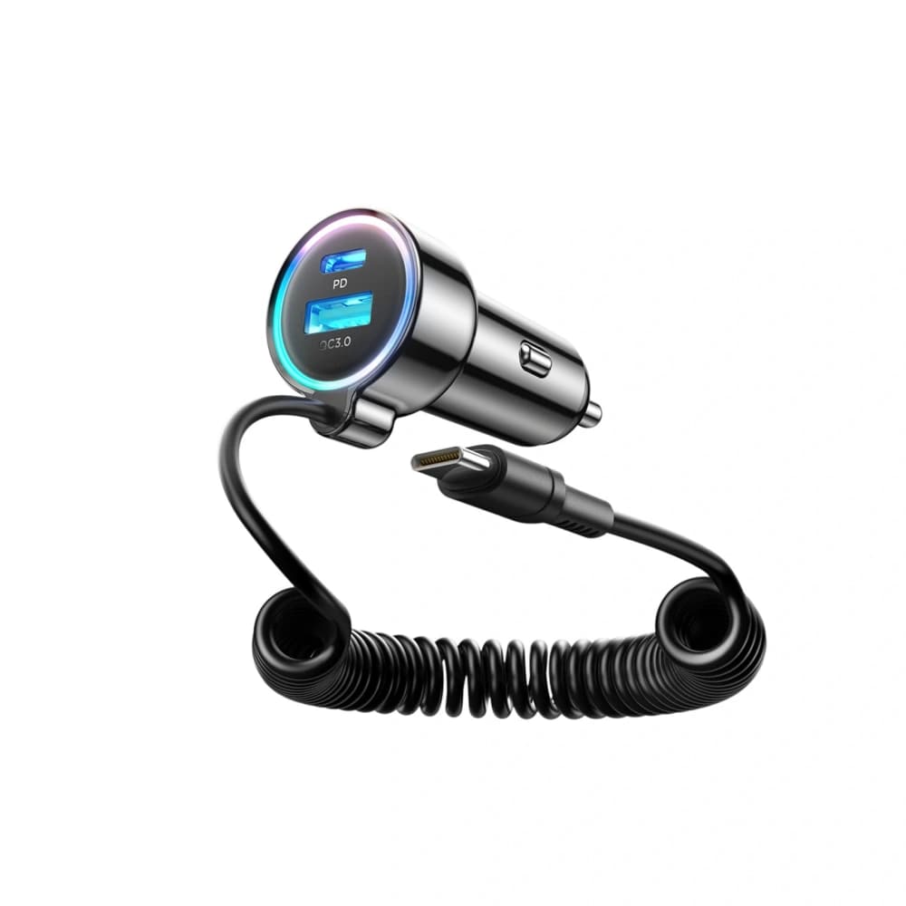 Joyroom JR-CL07 72W 3-in-1 Car Charger with Built-in 1.6m USB-C Cable Black - 2