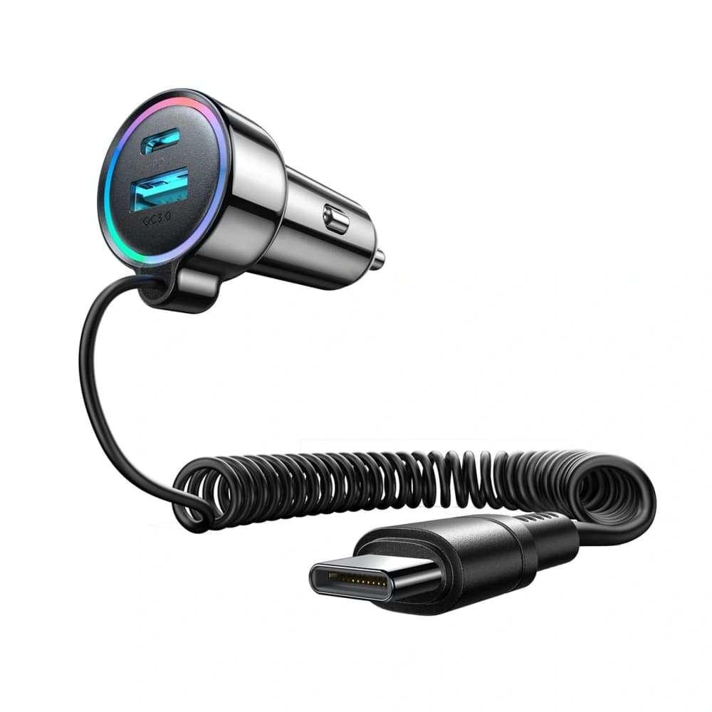 Joyroom JR-CL07 72W 3-in-1 Car Charger with Built-in 1.6m USB-C Cable Black - 5