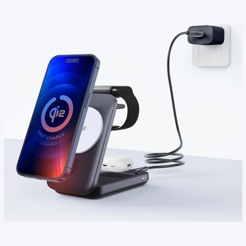 3MK MagRocket 3-in-1 15W Qi2 MPP Schwarz Wireless Charger - 3