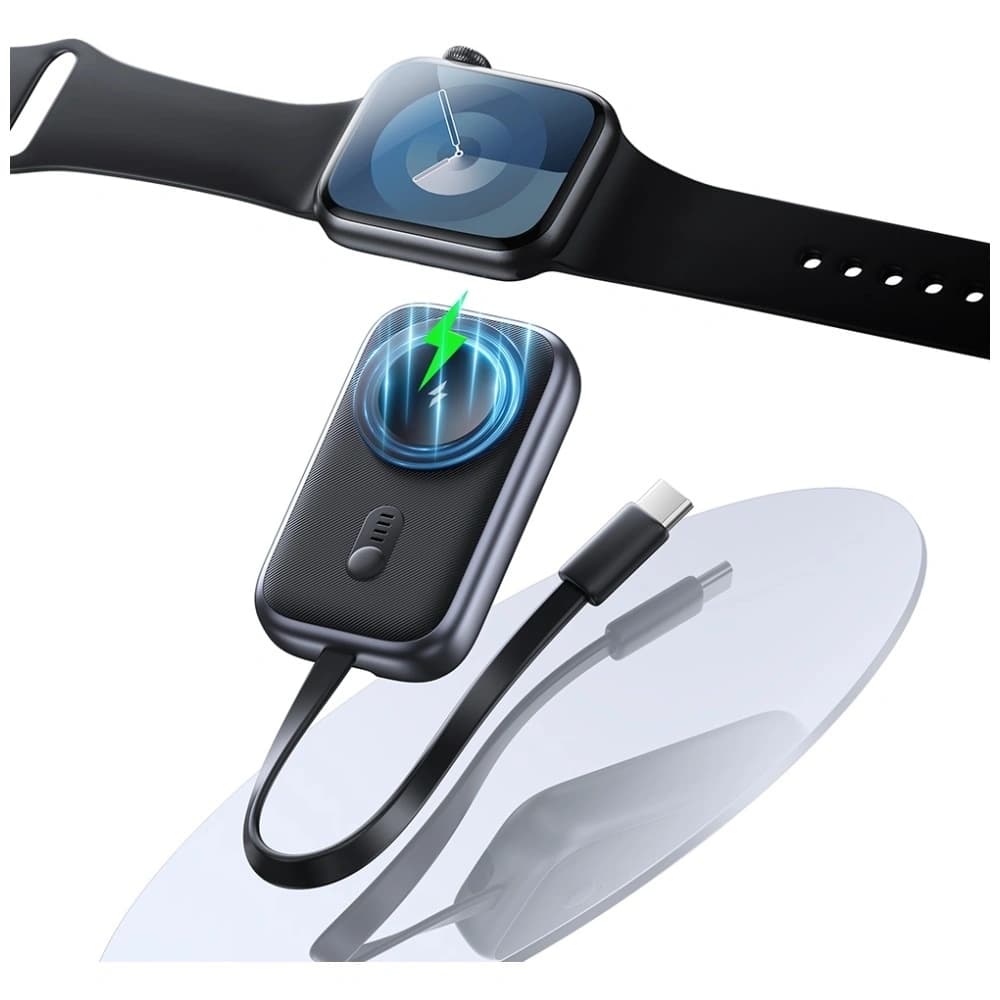 USAMS CD245 2-in-1 Wireless Charger für Apple Watch mit 1200mAh Power Bank + USB-C Kabel Titan - 6