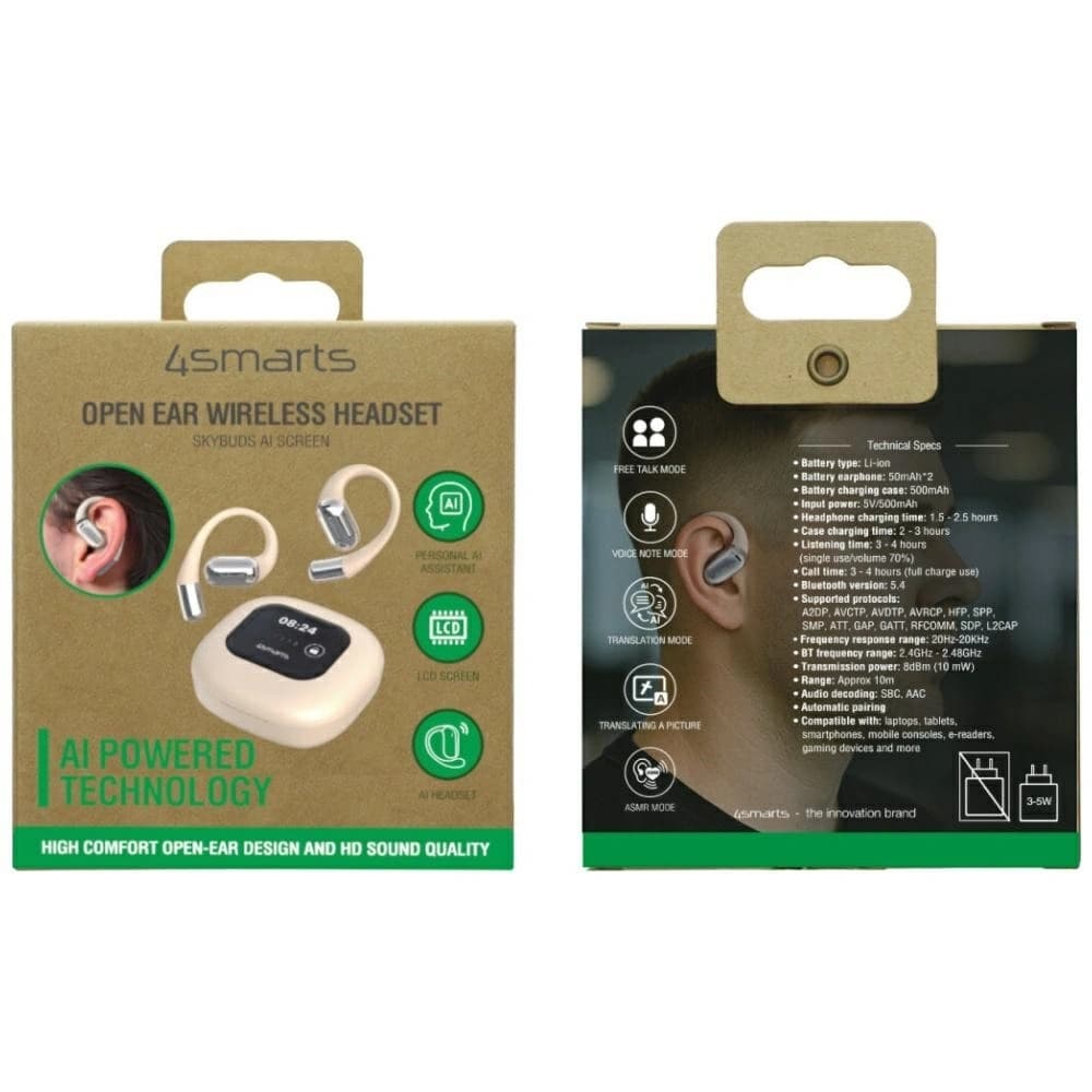 4smarts SkyBuds OWS Bezdrátová sluchátka s otevřeným uchem Bluetooth 5.4 s AI displejem béžová - 13