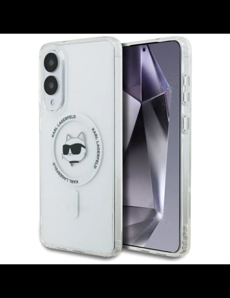 Karl Lagerfeld Button Choupette Kopf Gedrucktes Logo MagSafe Samsung Galaxy S25 Edge weiß