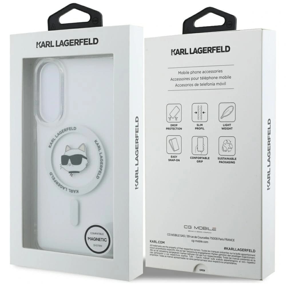Karl Lagerfeld Button Choupette Kopf Gedrucktes Logo MagSafe Samsung Galaxy S25 Edge weiß - 8