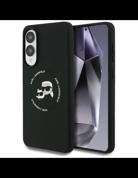 Karl Lagerfeld Silikon Doppelköpfe und Kreis MagSafe Samsung Galaxy S25 Edge schwarz