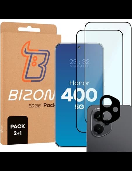 Bizon Edge 2 Pack 2x gehärtetes Glas + 1x Objektivschutz Honor 400