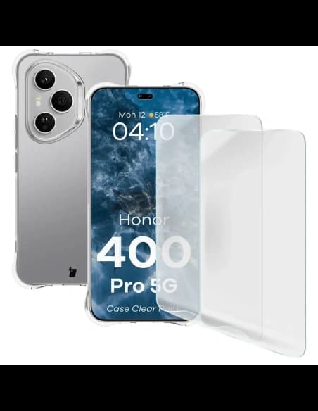 Bizon Case Clear Pack Hülle + 2x Displayschutzfolie für Honor 400 Pro