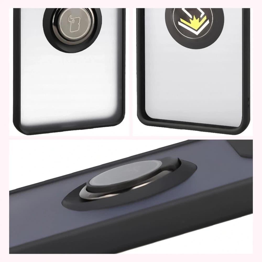 Inel de inel hibrid Bizon Case pentru Motorola Edge 60 Pro, fumuriu, cu ramă neagră - 4