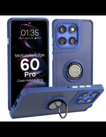 Inel hibrid Bizon Case pentru Motorola Edge 60 Pro, fumuriu, cu ramă albastru închis