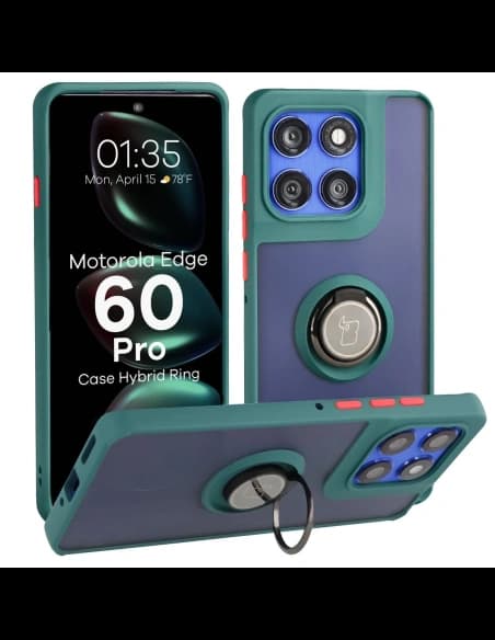 Inel de inel hybrid Bizon Case pentru Motorola Edge 60 Pro, fumuriu, cu ramă verde închis