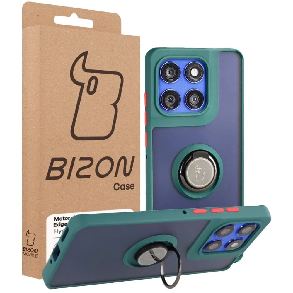 Inel de inel hybrid Bizon Case pentru Motorola Edge 60 Pro, fumuriu, cu ramă verde închis - 7